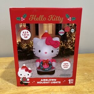 Hello‎ Kitty Wreath Airblown Christmas Inflatable 4.5 FT Lighted Decor Gemmy